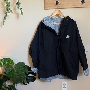 Carhartt Black Hooded Jacket with Patterned Lining